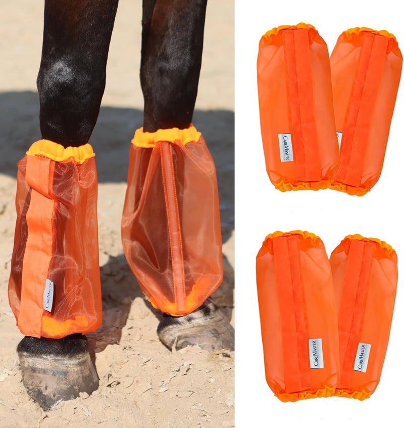 CareMaster Universal Size Horse Leggings Fine Mesh Greatly Reduce Stomping Breathable Horse Boots Leg Wraps (Set of 4) Orange - Image 1